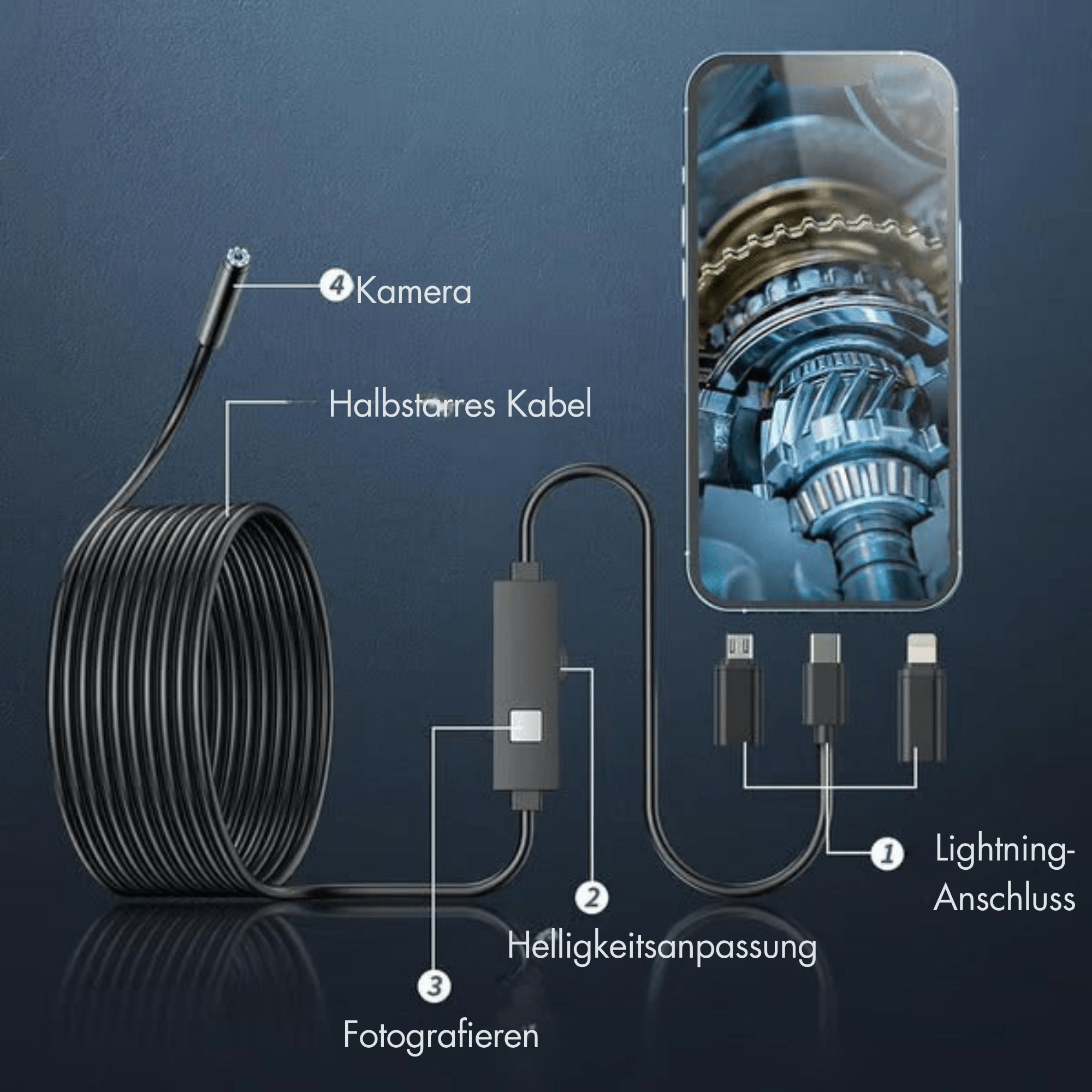 KlarKabel™ / Tragbare Telefonkompatible Inspektionskamera - Sopheria