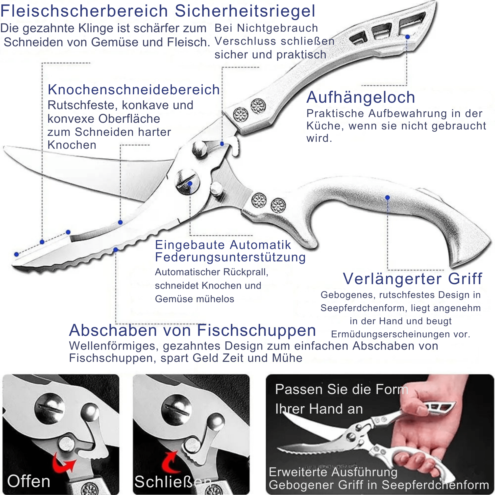 KlingenKönig™ / Edelstahl Geflügelschere Extra Stark – Schneidet Knochen, Fleisch & Fisch - Sopheria
