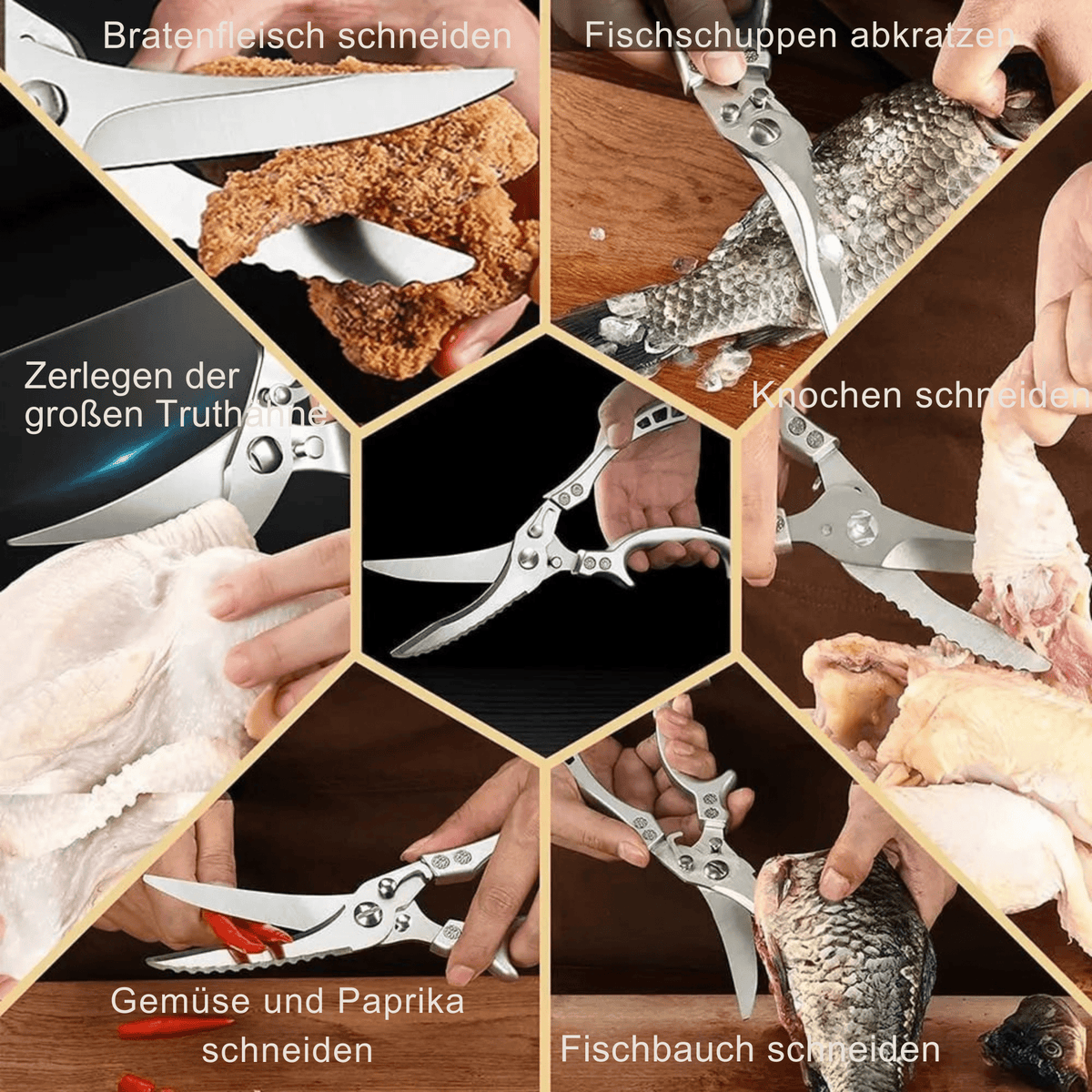 KlingenKönig™ / Edelstahl Geflügelschere Extra Stark – Schneidet Knochen, Fleisch & Fisch - Sopheria