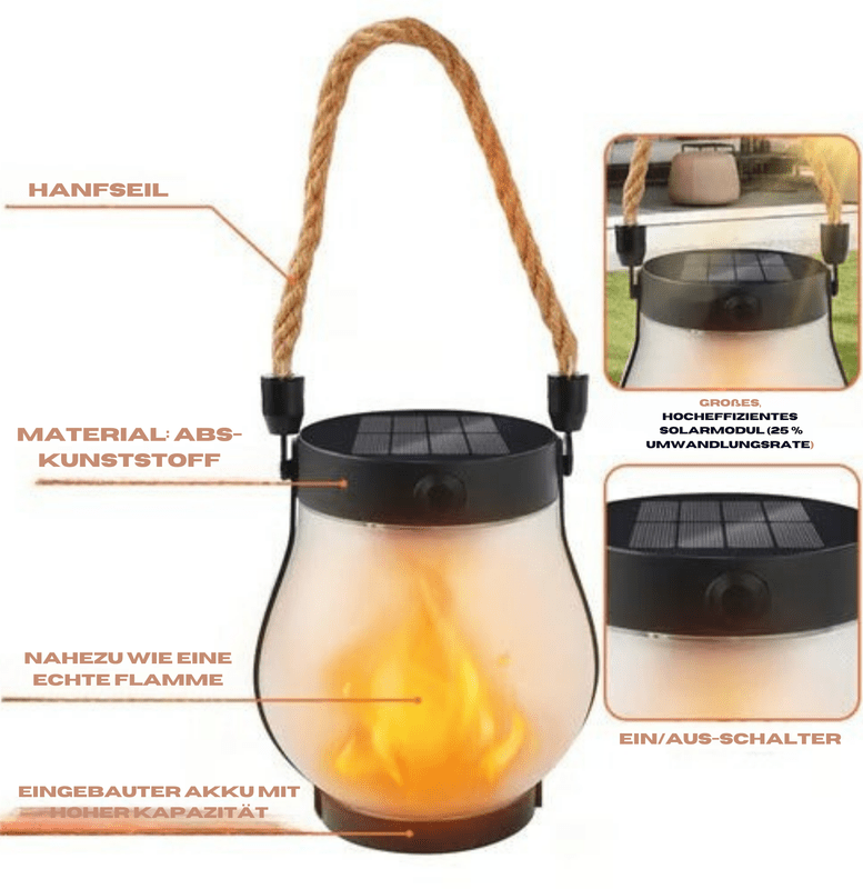 LaternenLust™ / Solar-Lichtlaternen mit tanzender Flamme - Sopheria