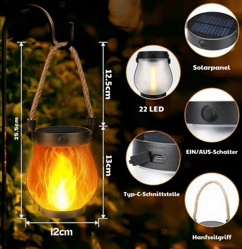 LaternenLust™ / Solar-Lichtlaternen mit tanzender Flamme - Sopheria