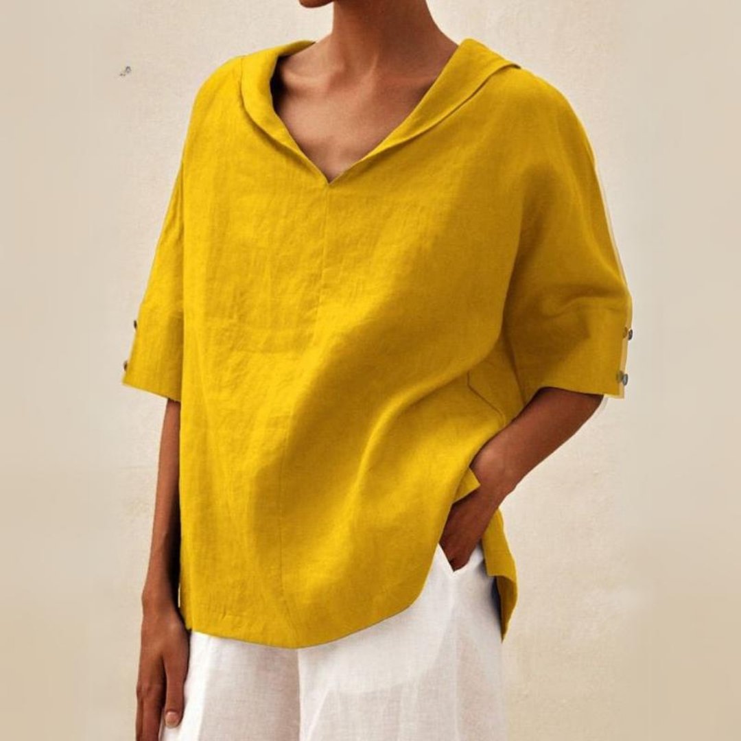 Lena – Damen-Leinenbluse mit V-Ausschnitt - Sopheria