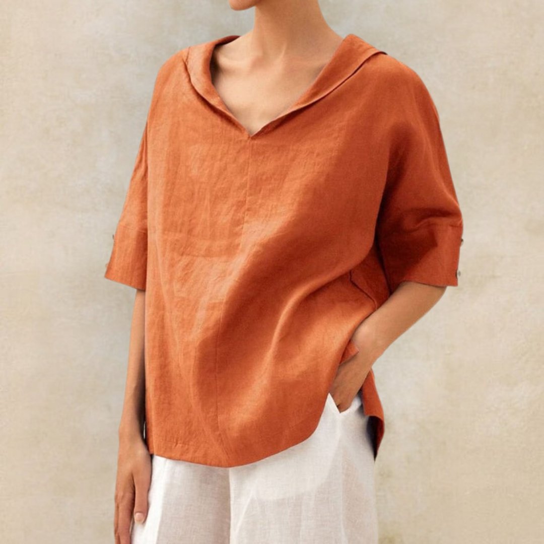 Lena – Damen-Leinenbluse mit V-Ausschnitt - Sopheria
