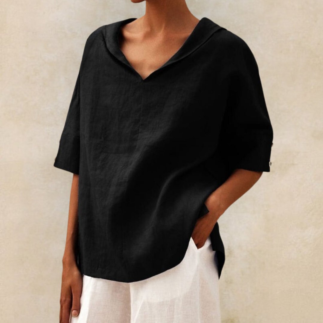 Lena – Damen-Leinenbluse mit V-Ausschnitt - Sopheria