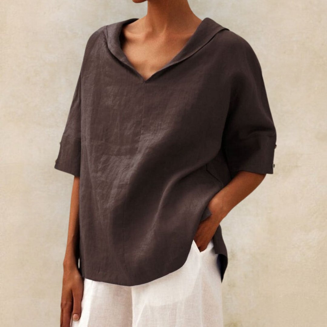 Lena – Damen-Leinenbluse mit V-Ausschnitt