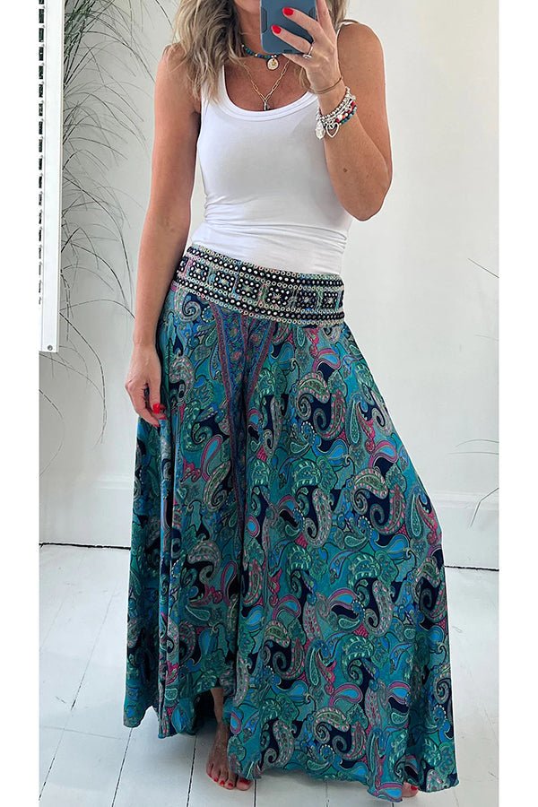 Lina Ethno-Print Hose mit Paisley-Muster, elastischem Patchwork-Bund und Taschen, leicht & luftig - Sopheria