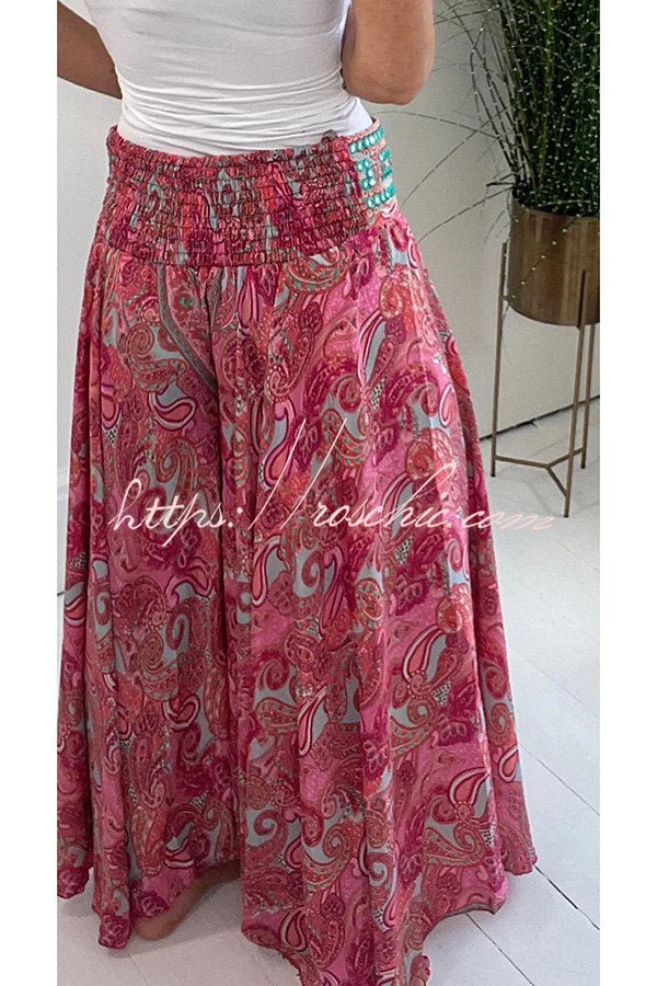 Lina Ethno-Print Hose mit Paisley-Muster, elastischem Patchwork-Bund und Taschen, leicht & luftig - Sopheria