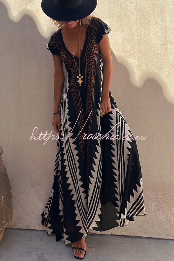 Margarete Boho Maxikleid mit ethnischem Muster und A-Linien-Schnitt - Sopheria