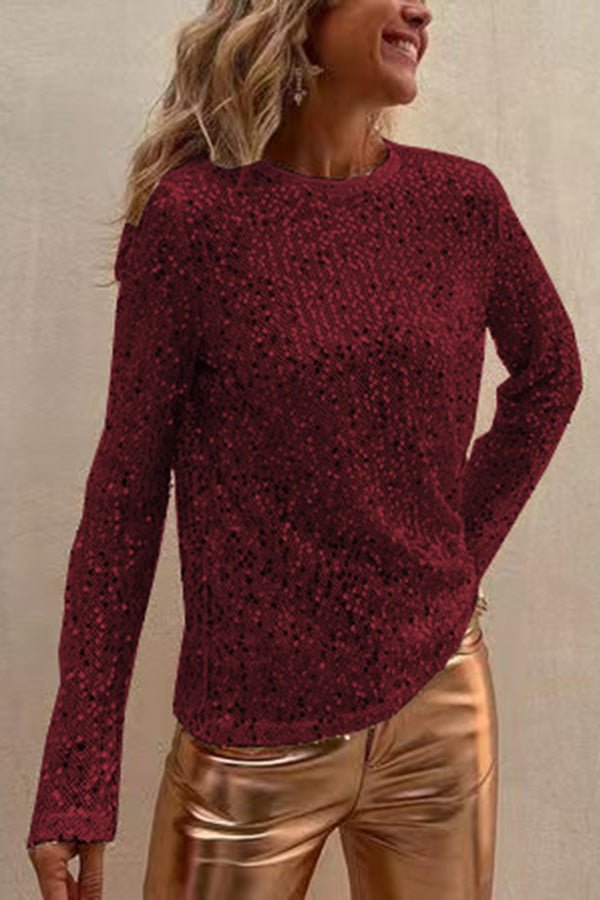 Marlene Pailletten-Bluse mit langen Ärmeln – Lockerer Schnitt – Sofort versandbereit - Sopheria