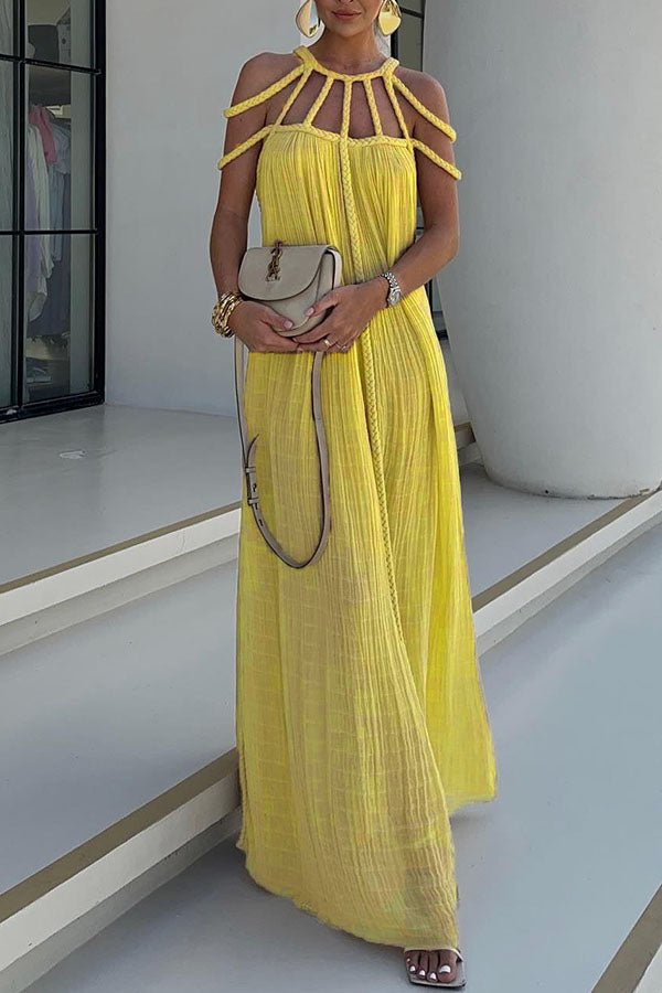 Maxikleid Hannelore aus Leinenmix mit geflochtenen Trägern – modern & elegant - Sopheria