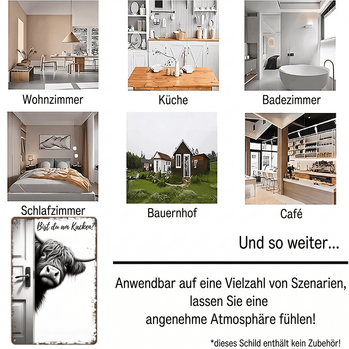 Rustiva - Lustiges Highland Kuh Wandbild im Vintage Stil - Sopheria