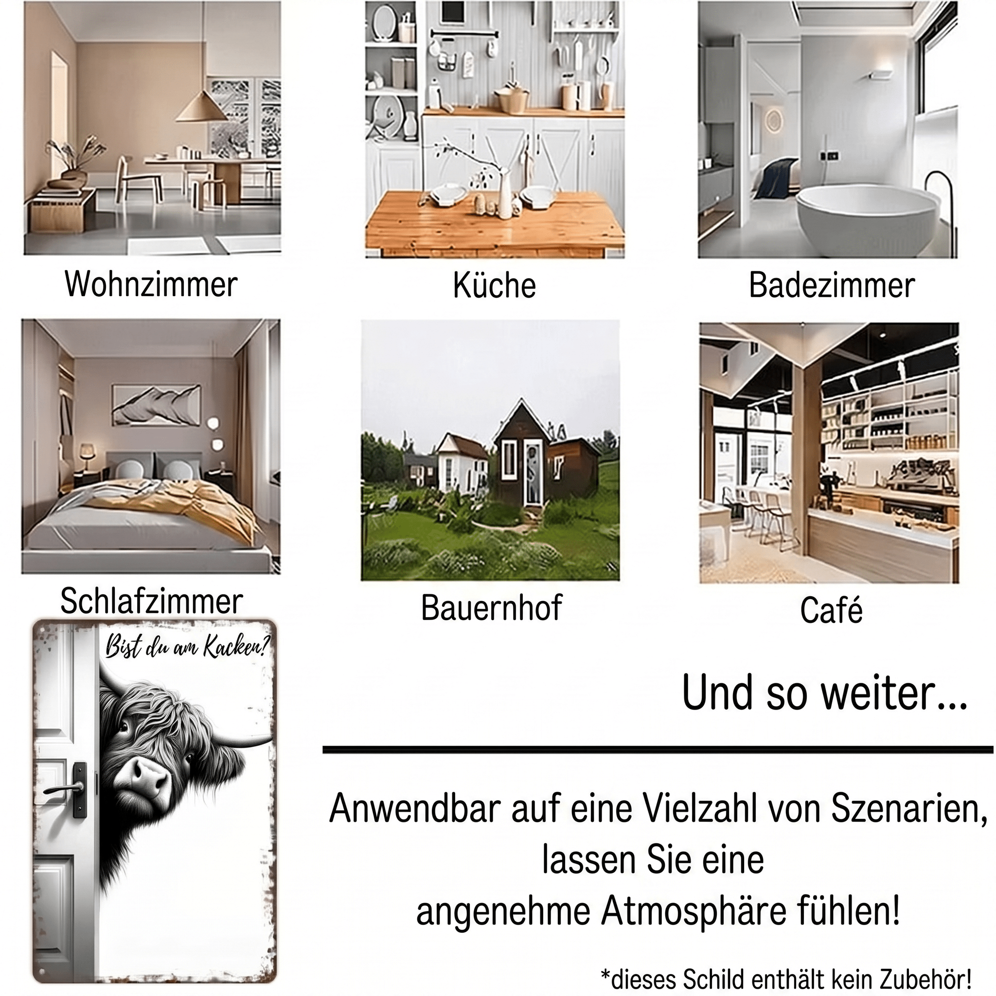 Rustiva - Lustiges Highland Kuh Wandbild im Vintage Stil - Sopheria