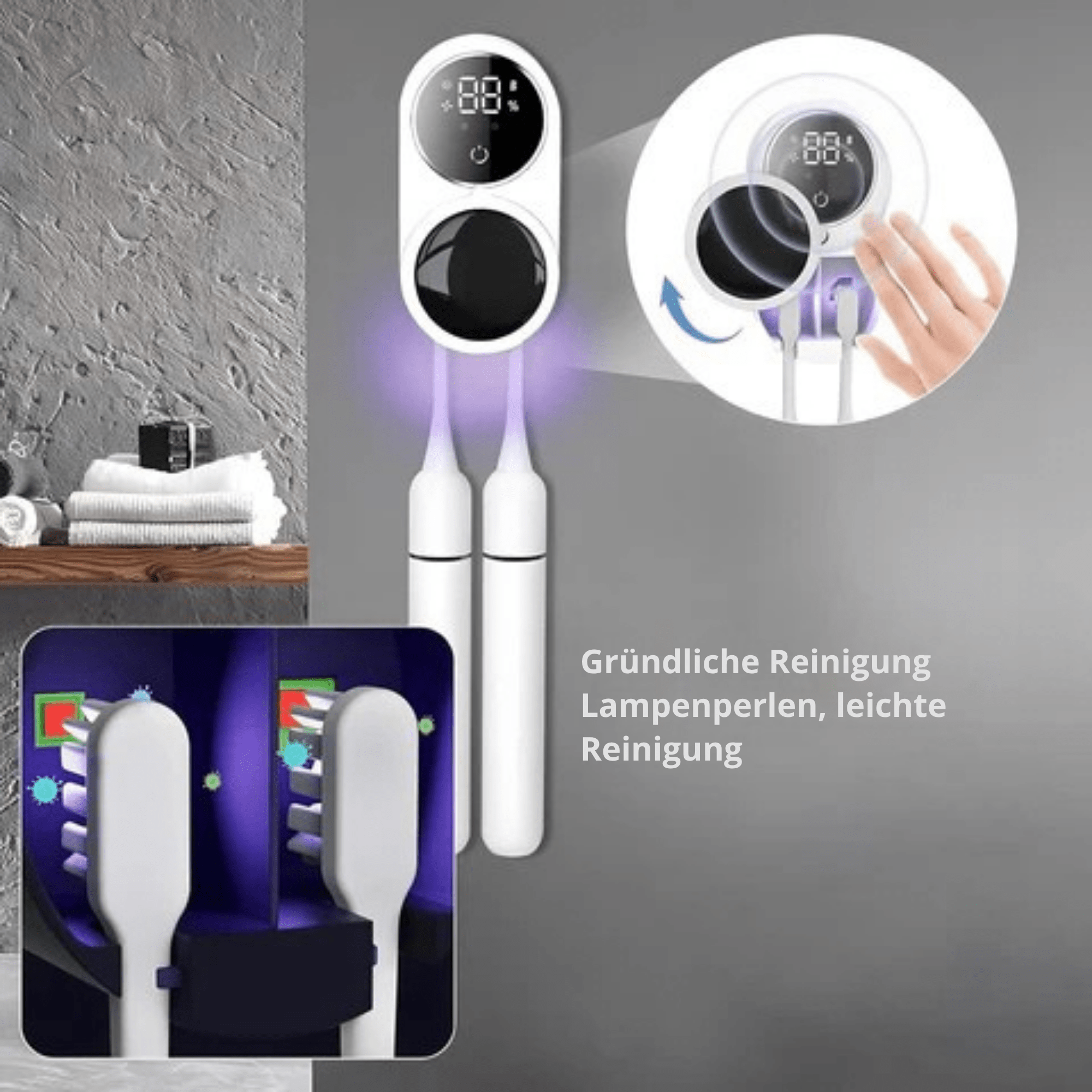 SauberSchutz™ / Tragbarer UV-Zahnbürsten-Desinfizierer - Sopheria