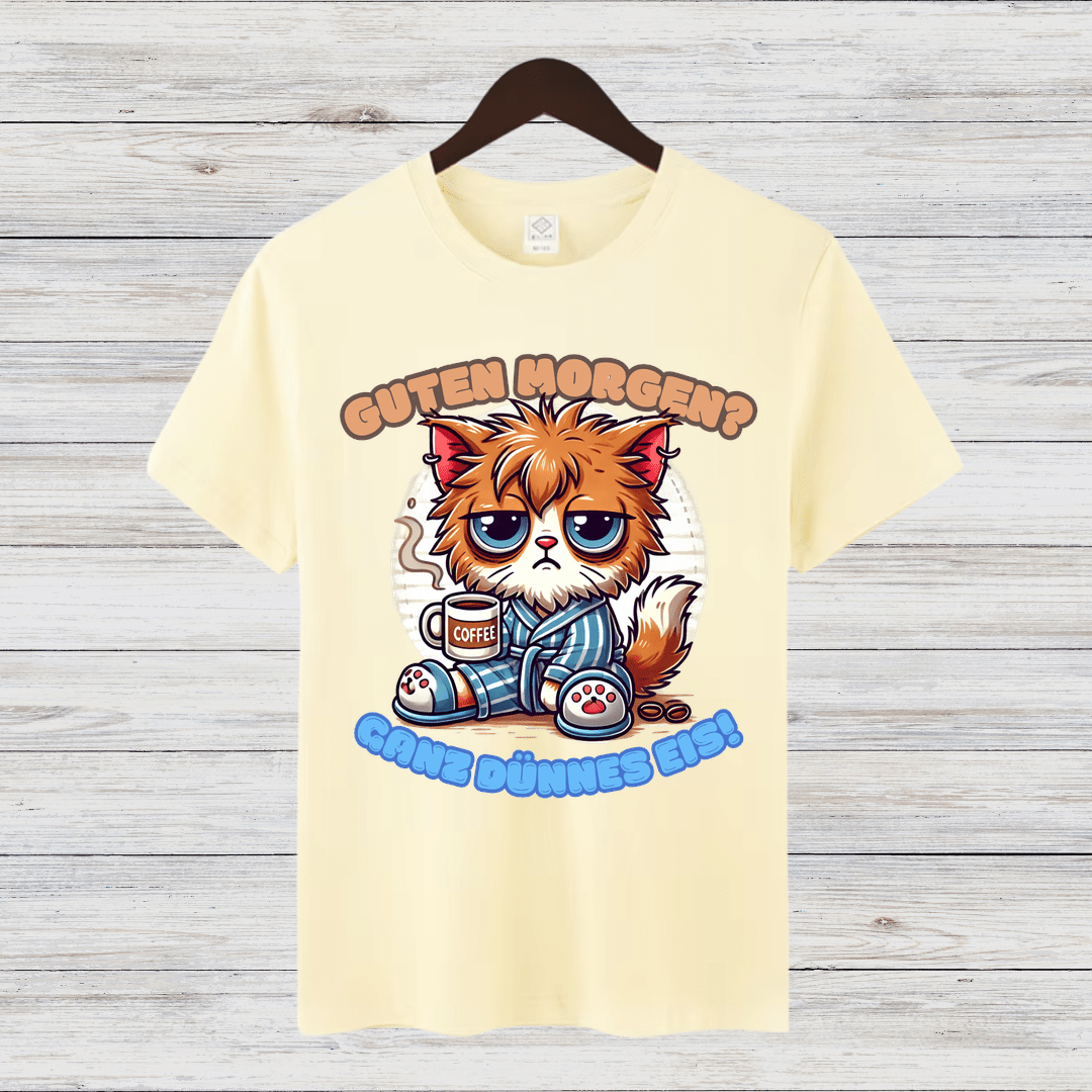 Schlafmuffel Katze | Lustiges Morgenmuffel-Shirt | Humorvolles Katzen-Design | Statement-Shirt für Kaffeeliebhaber - Sopheria