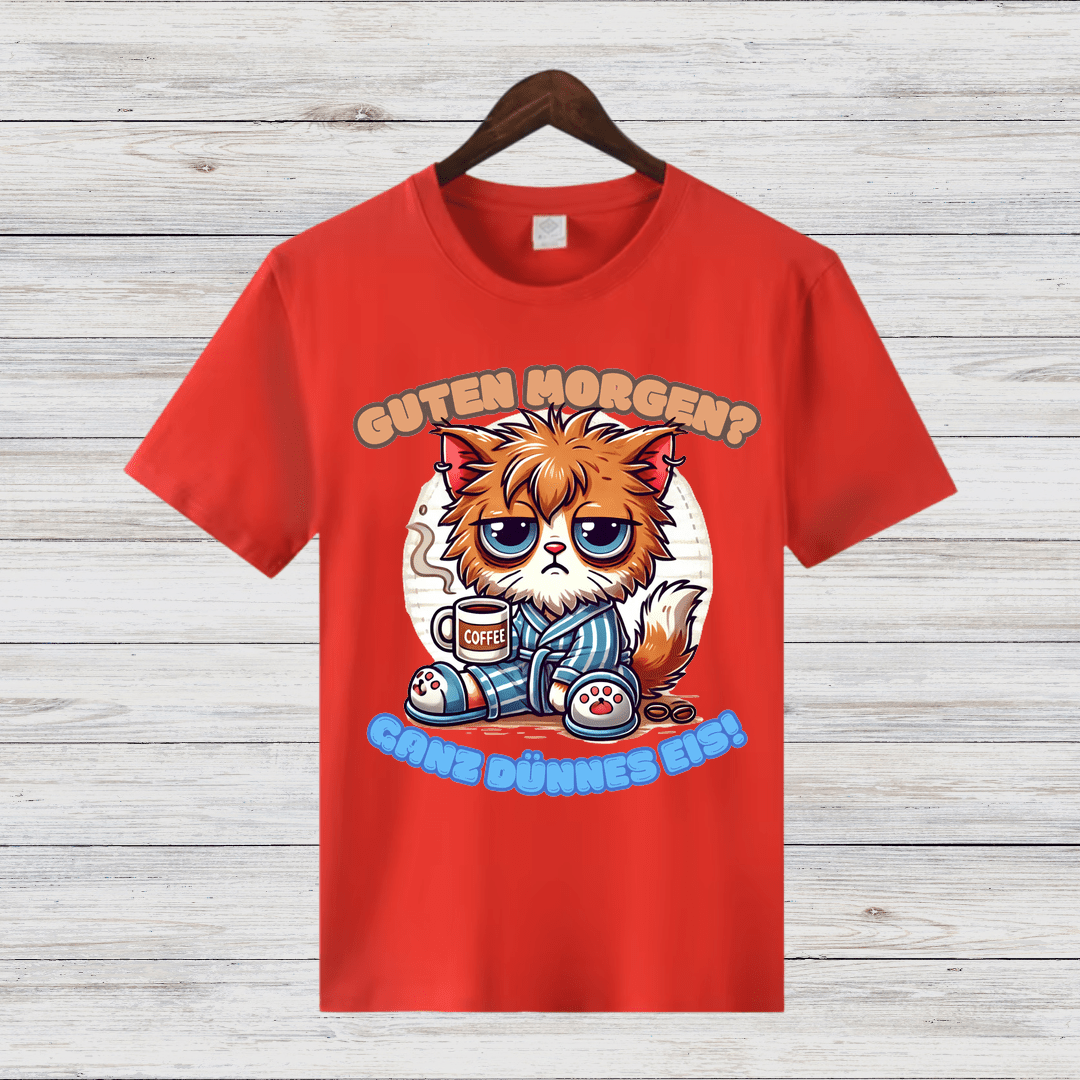 Schlafmuffel Katze | Lustiges Morgenmuffel-Shirt | Humorvolles Katzen-Design | Statement-Shirt für Kaffeeliebhaber - Sopheria