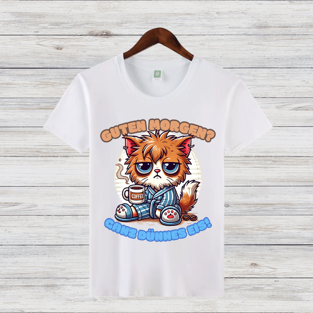 Schlafmuffel Katze | Lustiges Morgenmuffel-Shirt | Humorvolles Katzen-Design | Statement-Shirt für Kaffeeliebhaber - Sopheria