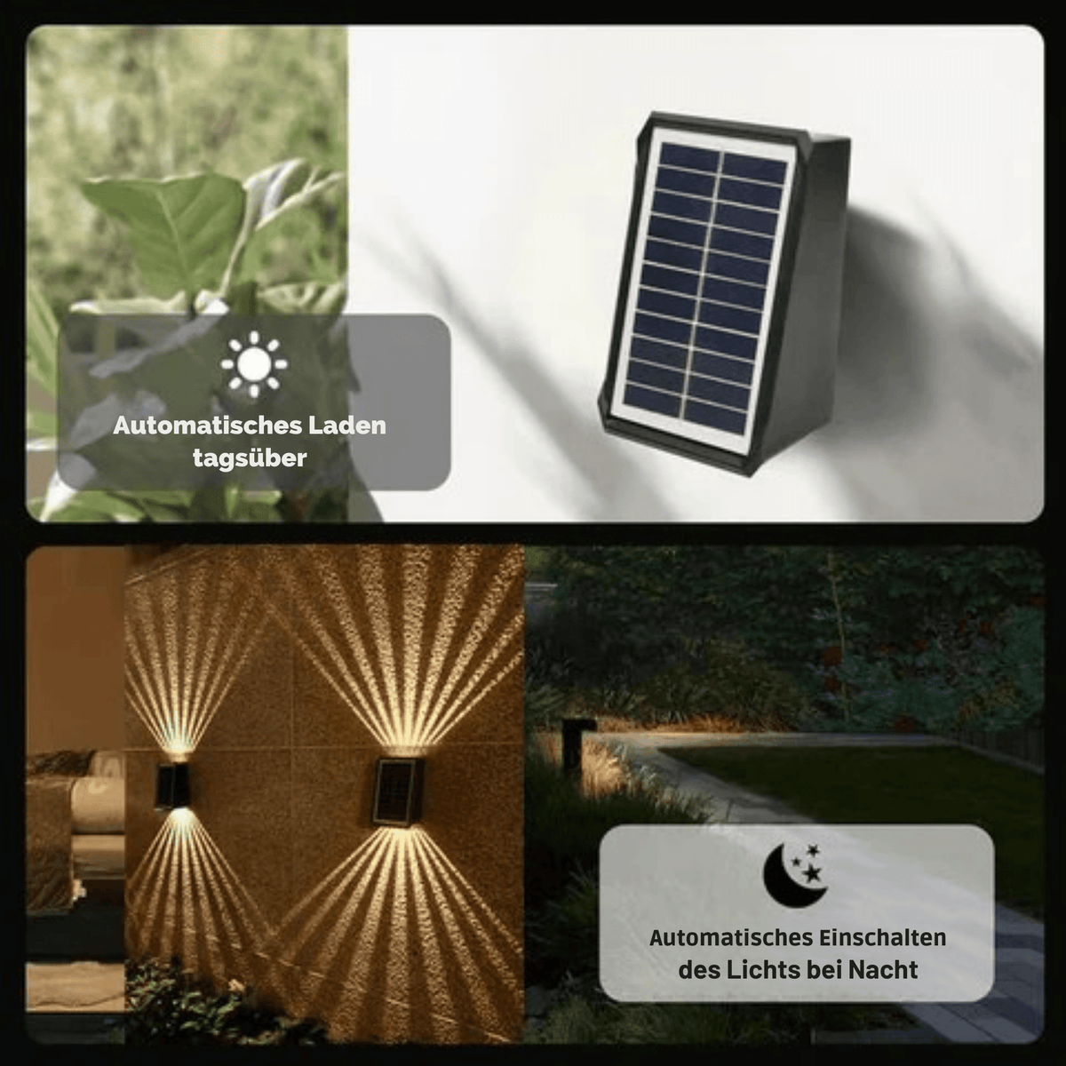 SolarStrahl™ / 4 LED-Solar-Wandleuchten für den Außenbereich - Sopheria