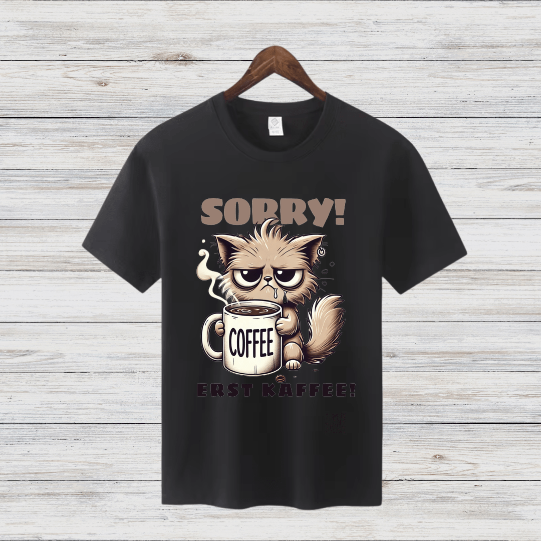 Sorry Erst Kaffee Shirt | Lustiges Katzen T-Shirt | Kaffee Statement | Humorvolles Winterdesign für Damen - Sopheria