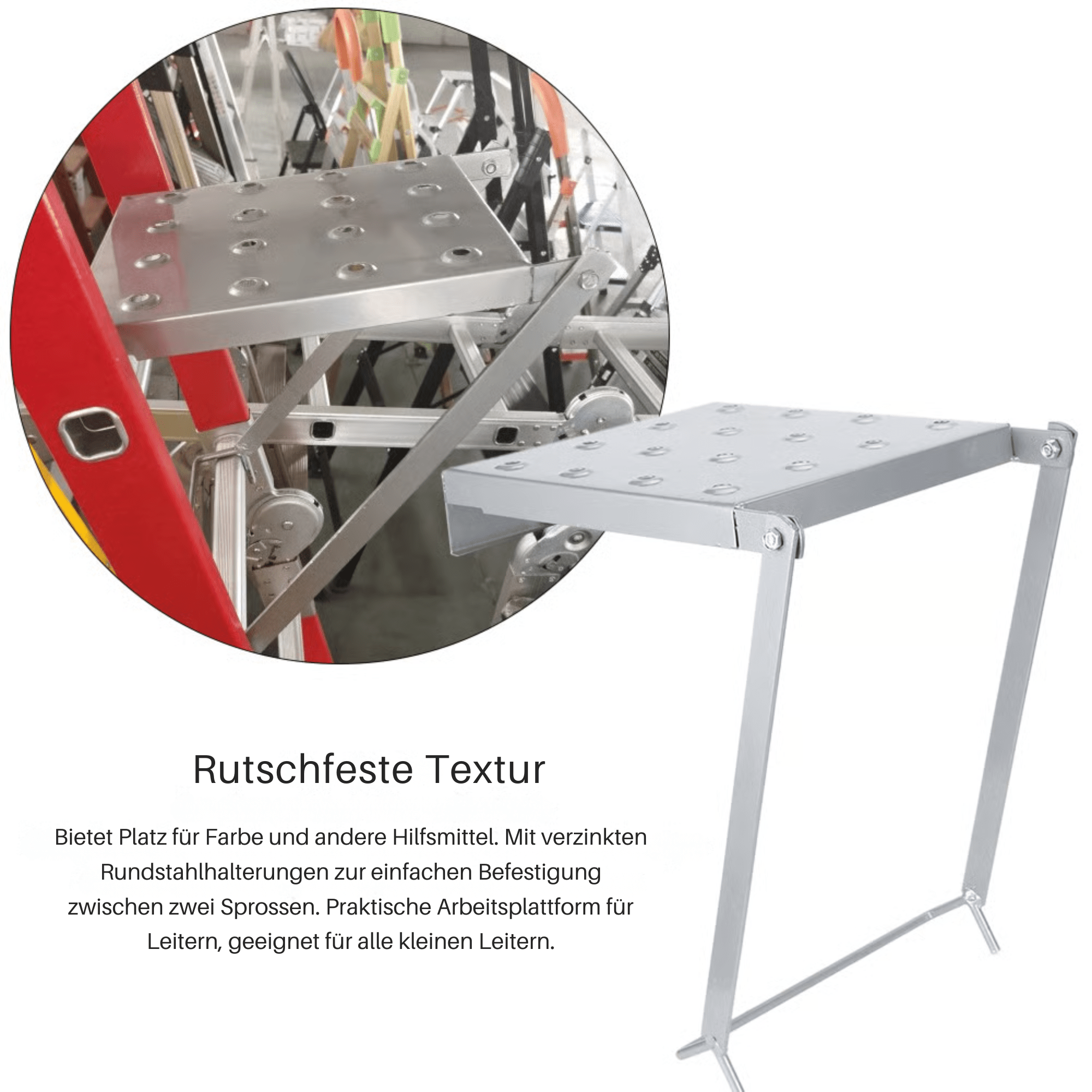 StufenStand™ / Klappbare Leiterplattform aus Stahl – Universell passend für Trittleitern - Sopheria