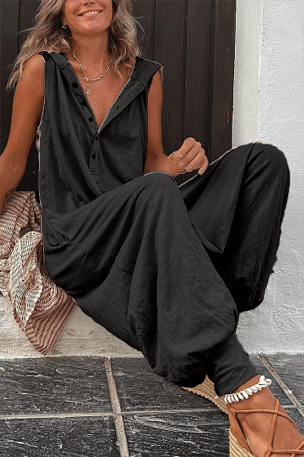 Tilda Jumpsuit mit Kapuze und halber Knopfleiste, mit Taschen - Sopheria