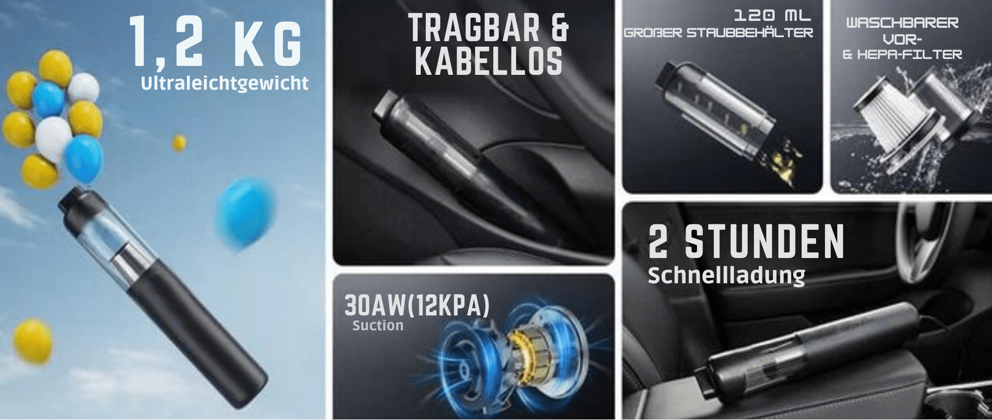 TurboTidy™ / Slim V8 Mate Kabelloser Auto Staubsauger Hohe Leistung 12000Pa/30AW - Sopheria