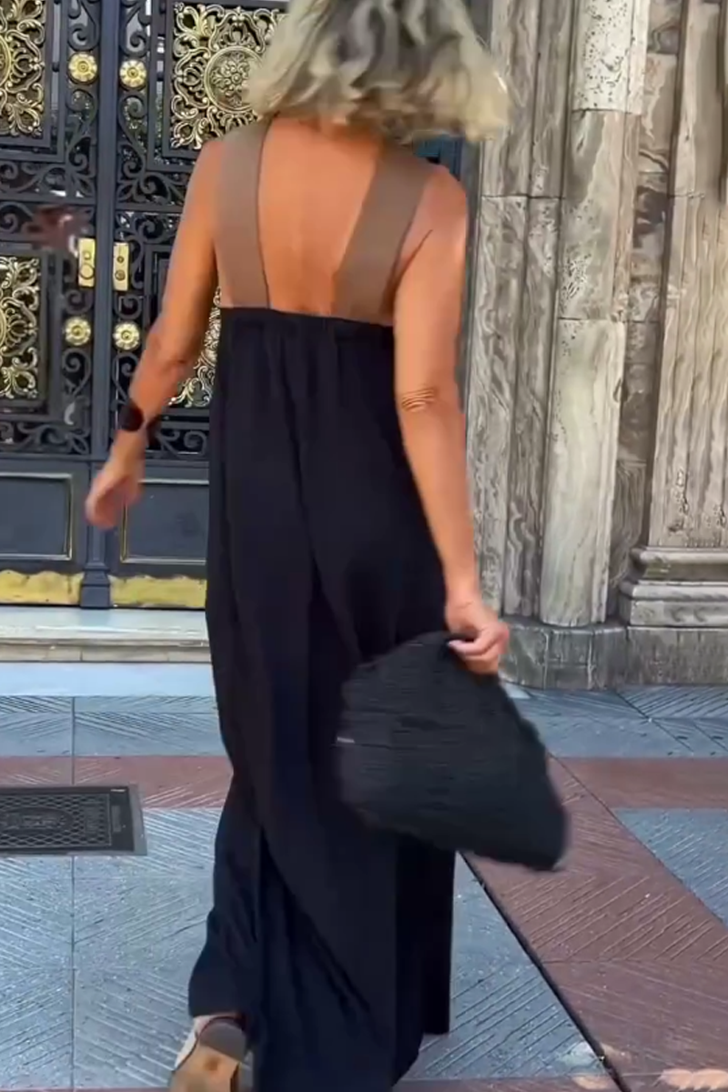 Silvara - Ärmelloses Cross-Halterkleid mit Patchwork-Design
