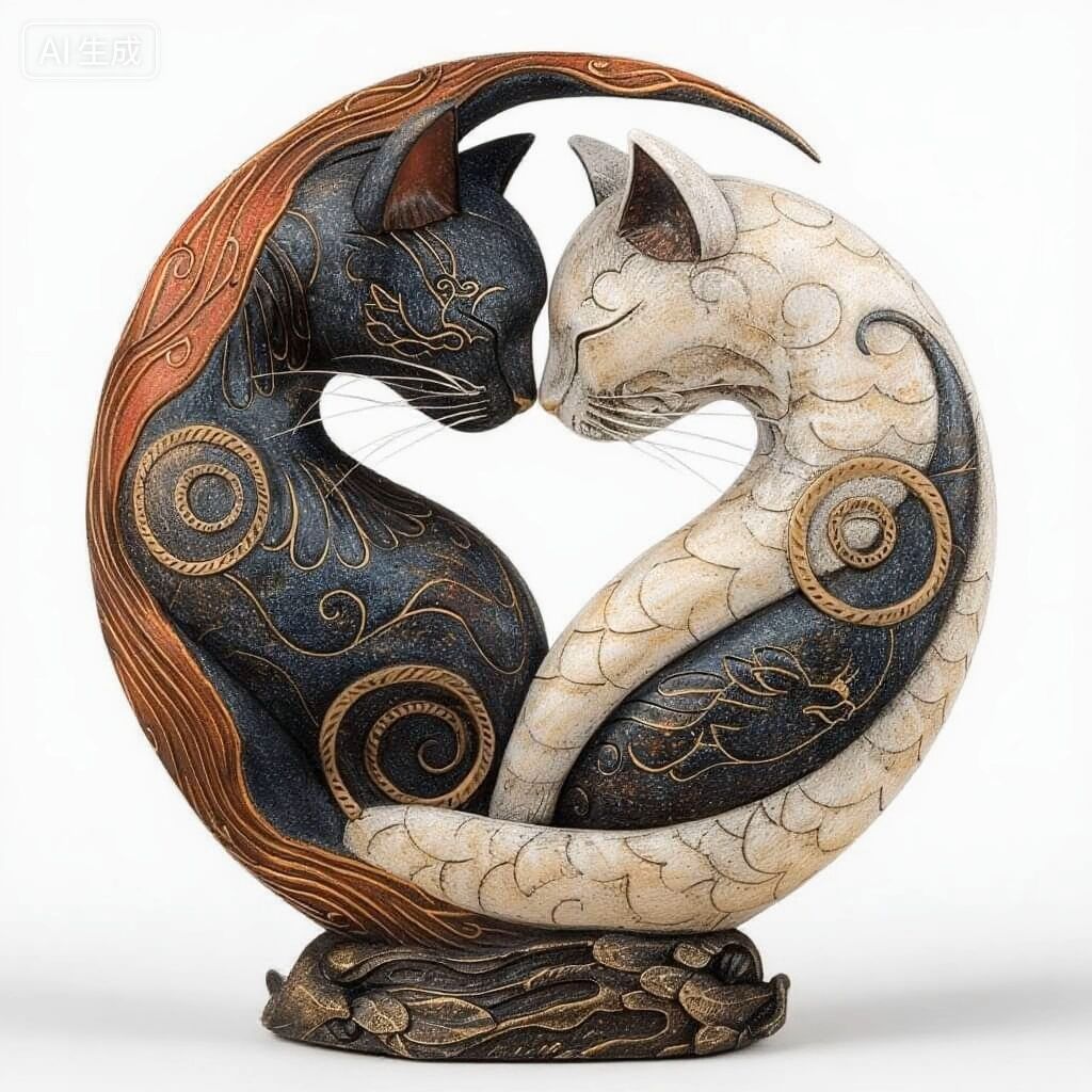 Yinara - Katzen Yin Yang Skulptur für Harmonie & Balance - Sopheria