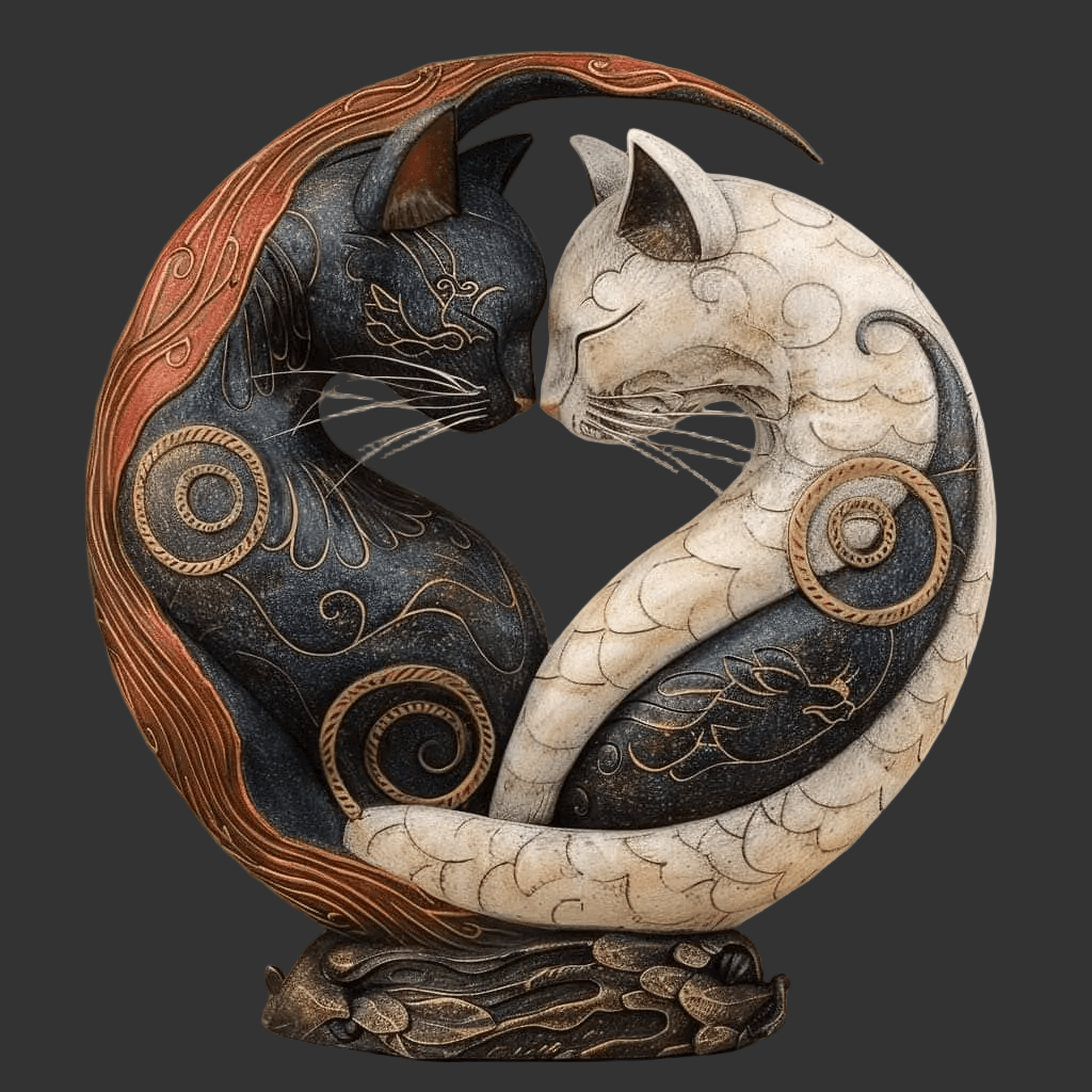 Yinara - Katzen Yin Yang Skulptur für Harmonie & Balance - Sopheria