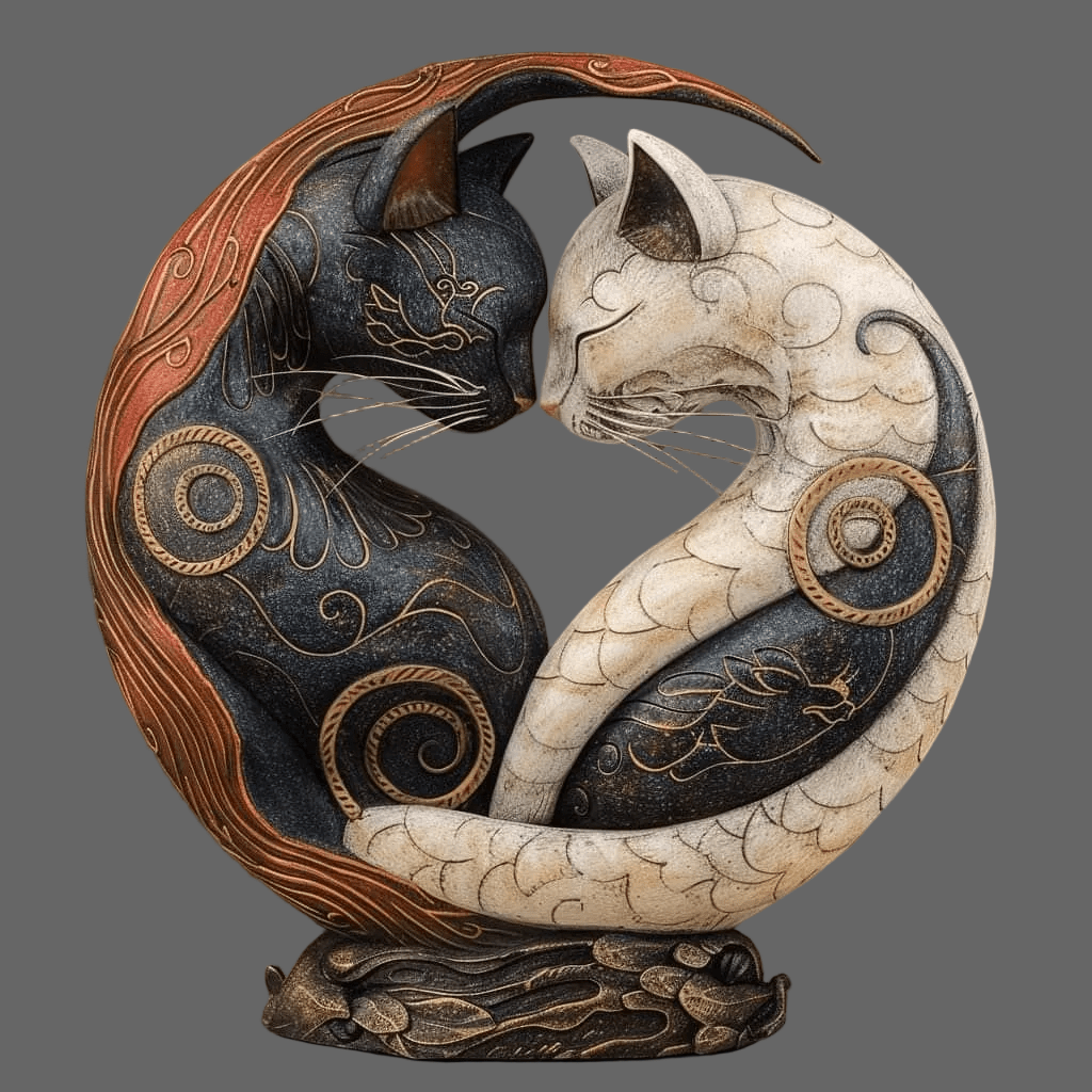 Yinara - Katzen Yin Yang Skulptur für Harmonie & Balance - Sopheria