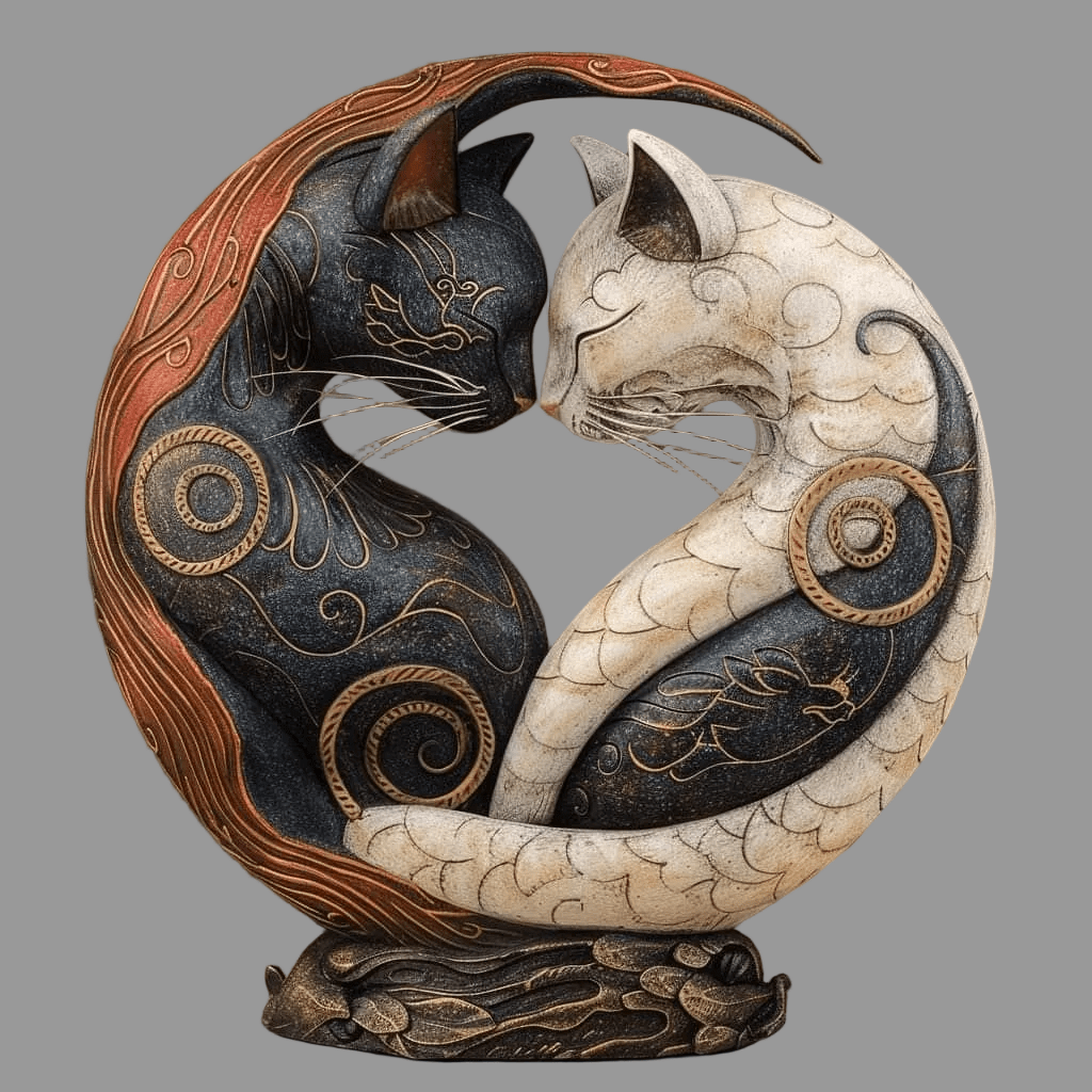 Yinara - Katzen Yin Yang Skulptur für Harmonie & Balance - Sopheria