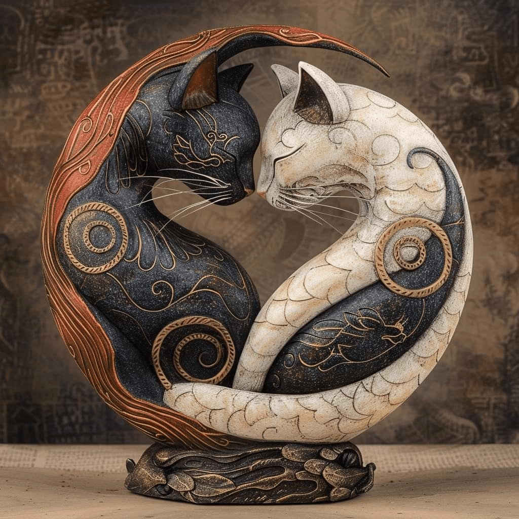 Yinara - Katzen Yin Yang Skulptur für Harmonie & Balance - Sopheria