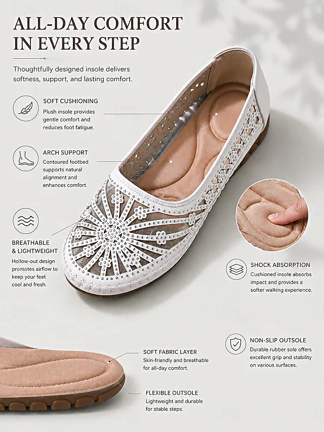Damen Atmungsaktive Slip-On-Schuhe | Hollow-Out Komfort-Ballerinas mit Weicher Gepolsterter Innensohle, Leichter Flexibler Sohle & Rutschfestem Design für Gehen, Reisen & Alltag | Marivelle